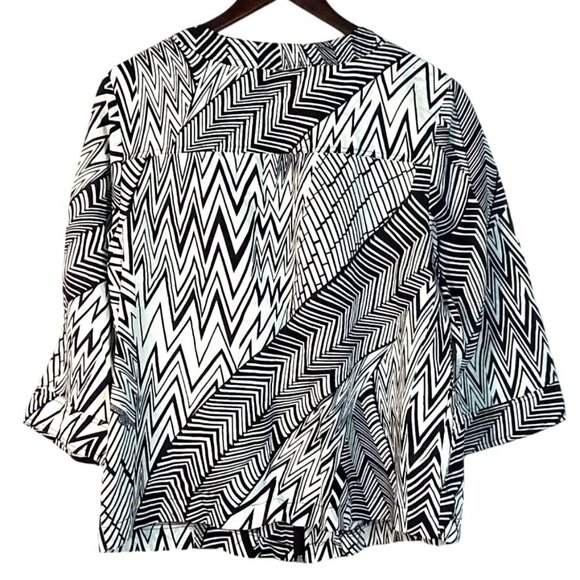 Mirror Image Womens Black & White Geometric Zip Front Jacket Linen Blend 1X - Picture 4 of 7